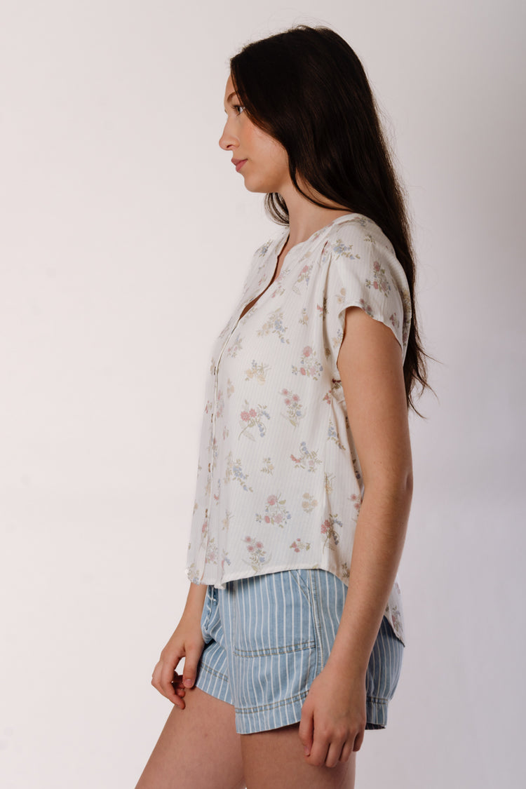 Stripe Floral Button Blouse - OFW