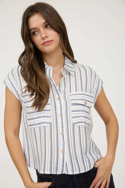 Striped Button-Down Shirt - NVY