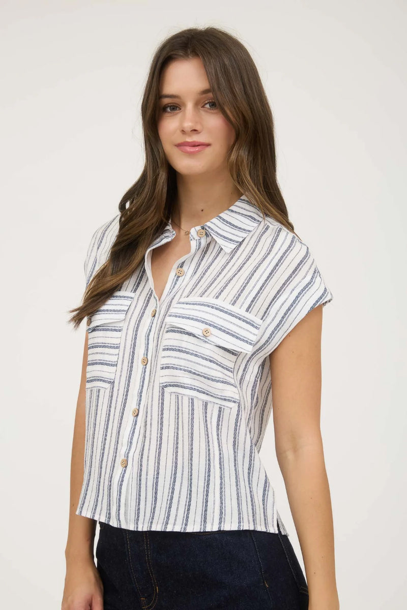 Striped Button-Down Shirt - NVY