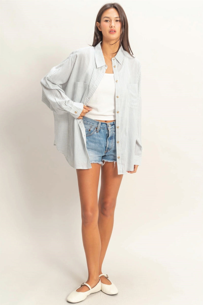 Striped Button Up Shirt - BLU