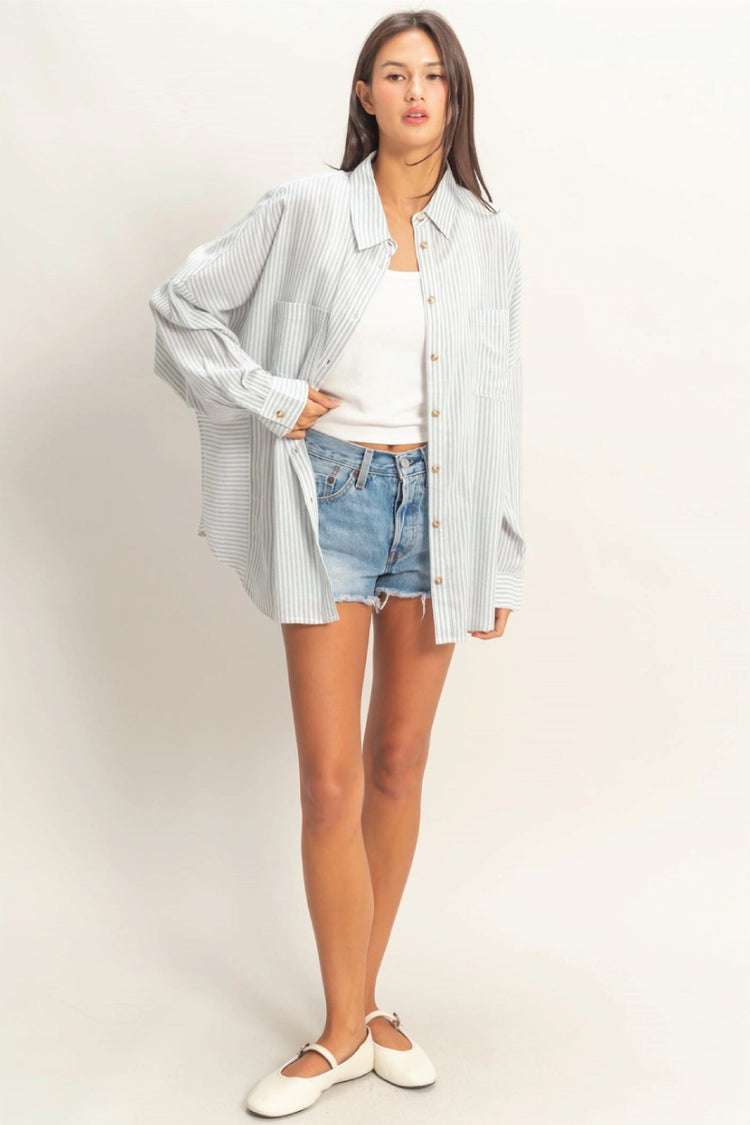 Striped Button Up Shirt - BLU