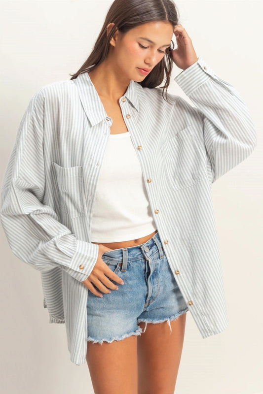 Striped Button Up Shirt - BLU