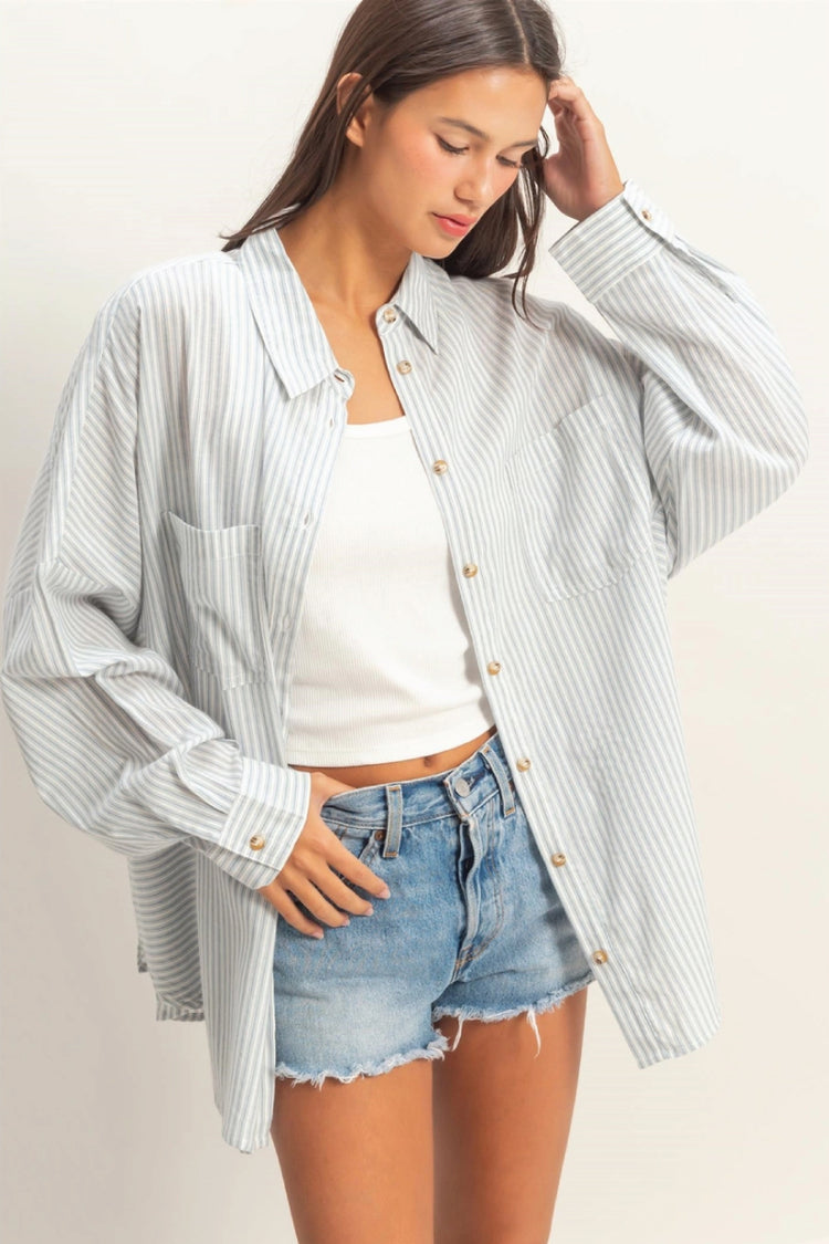 Striped Button Up Shirt - BLU