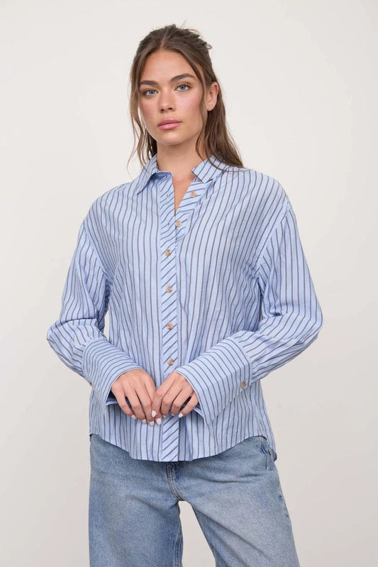 Striped Button Up Shirt - BLU