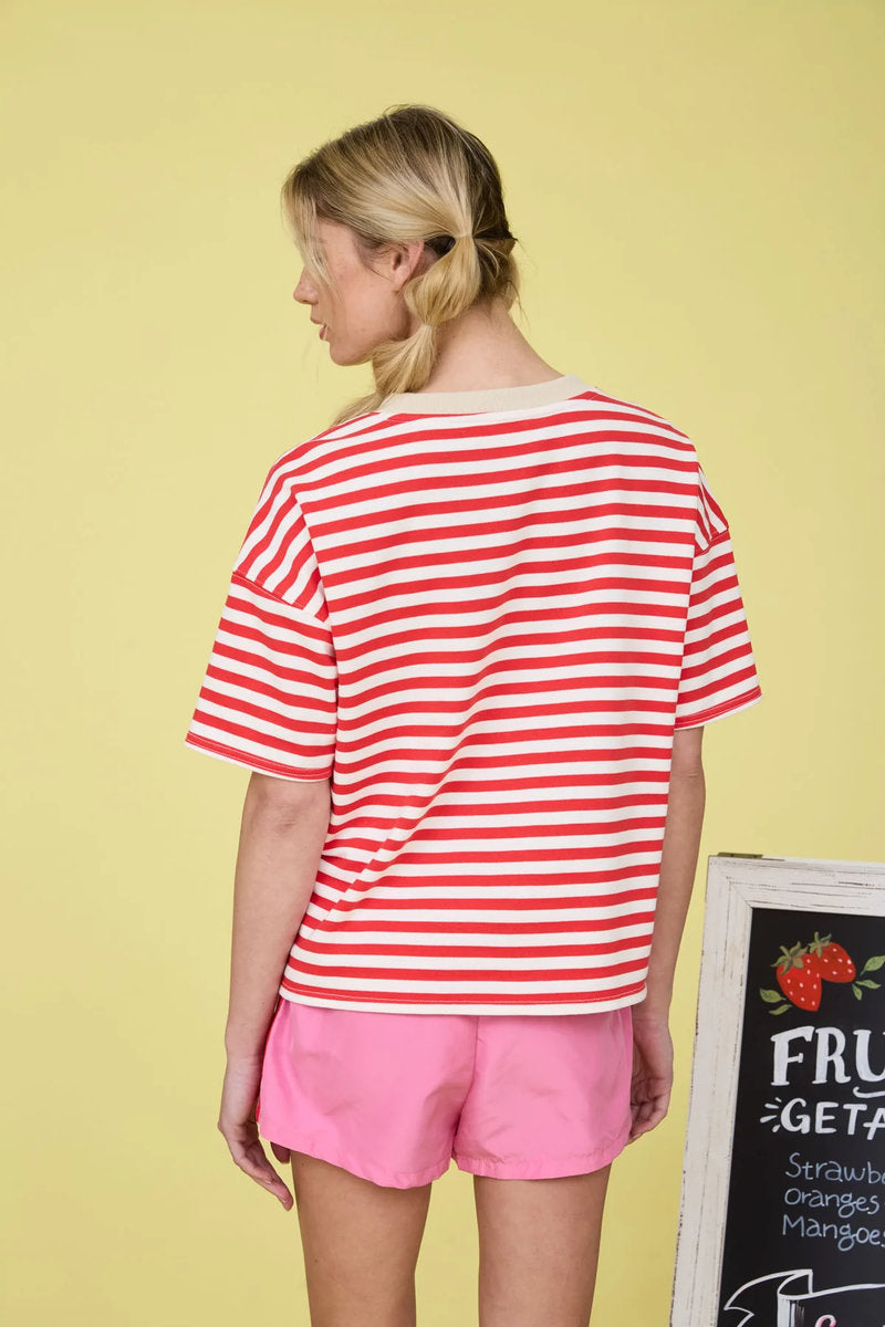 Striped Colorblock Tee - RED