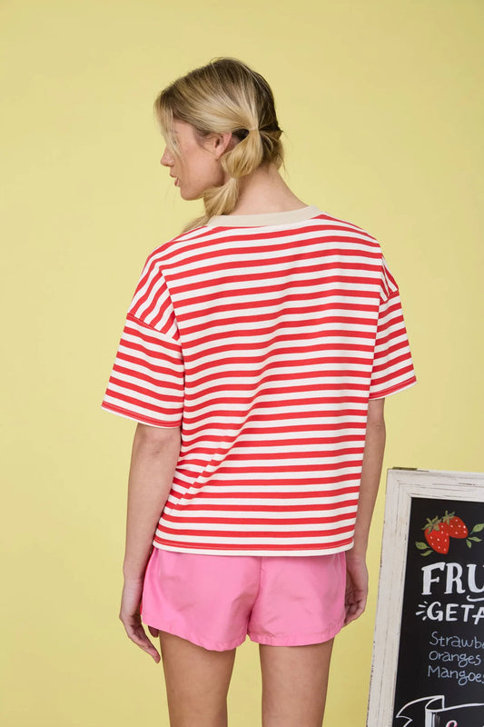 Striped Colorblock Tee - RED