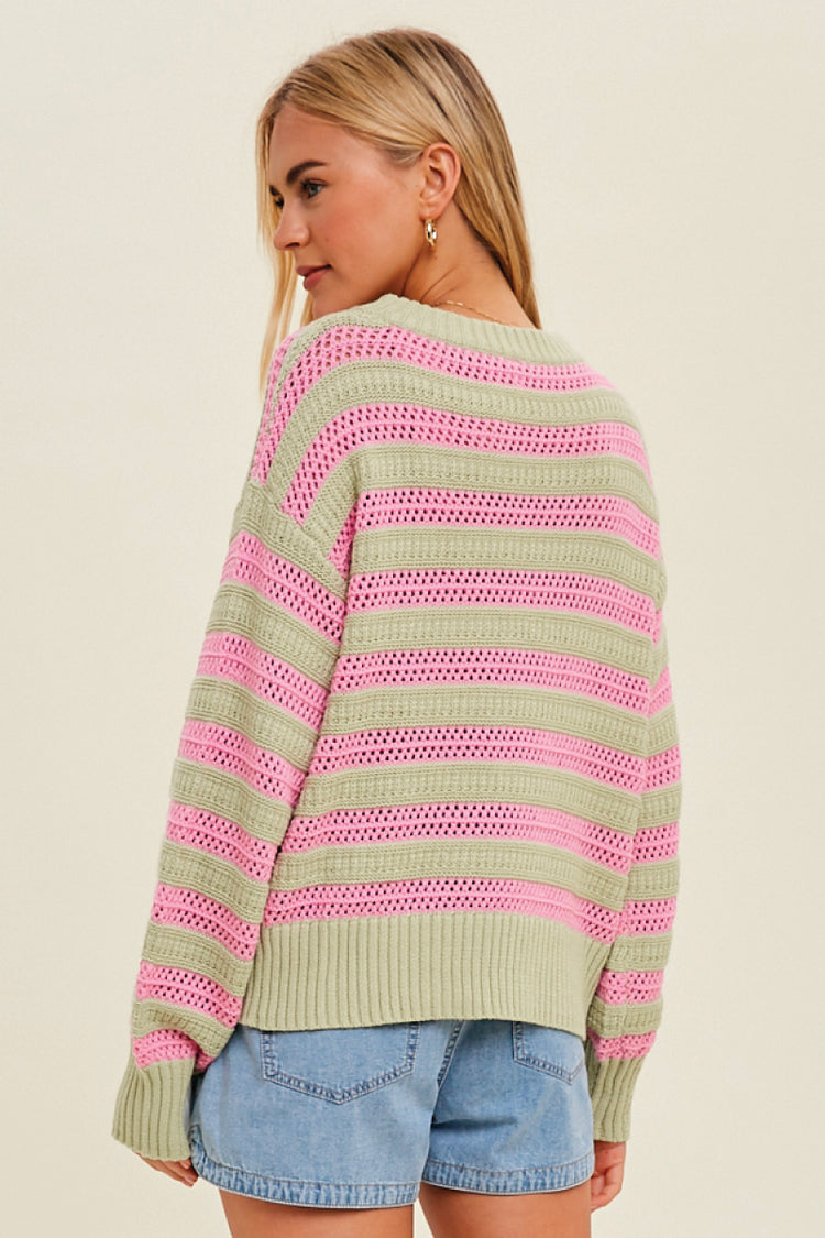 Striped Crochet Sweater - PNK