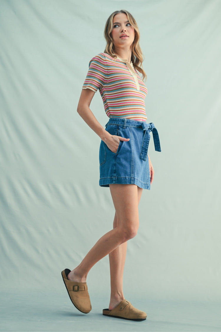 Striped Knit Polo - TEA