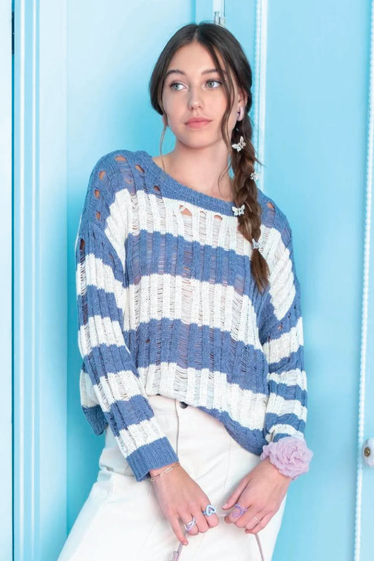 Striped Ladder Sweater - BLU