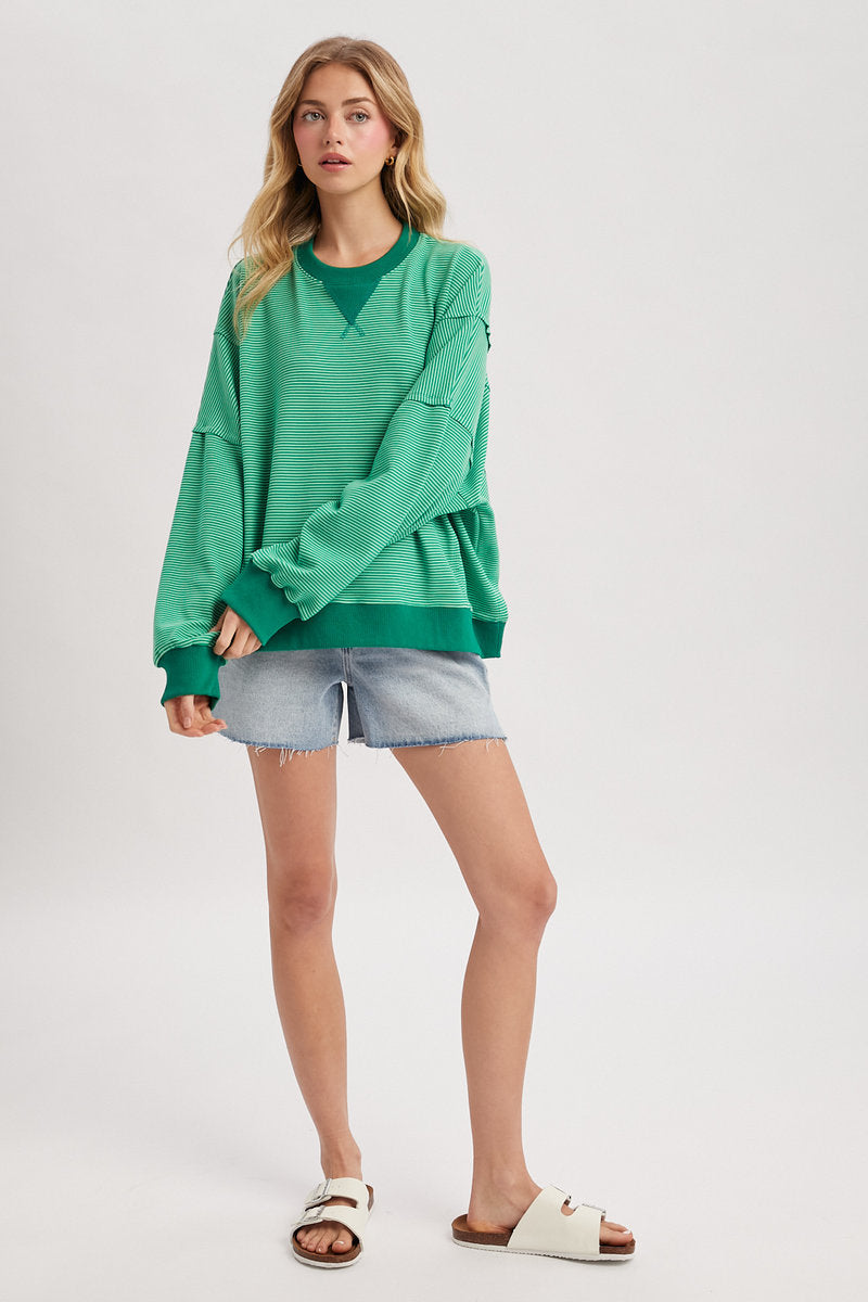 Striped Oversized Crew - GRN