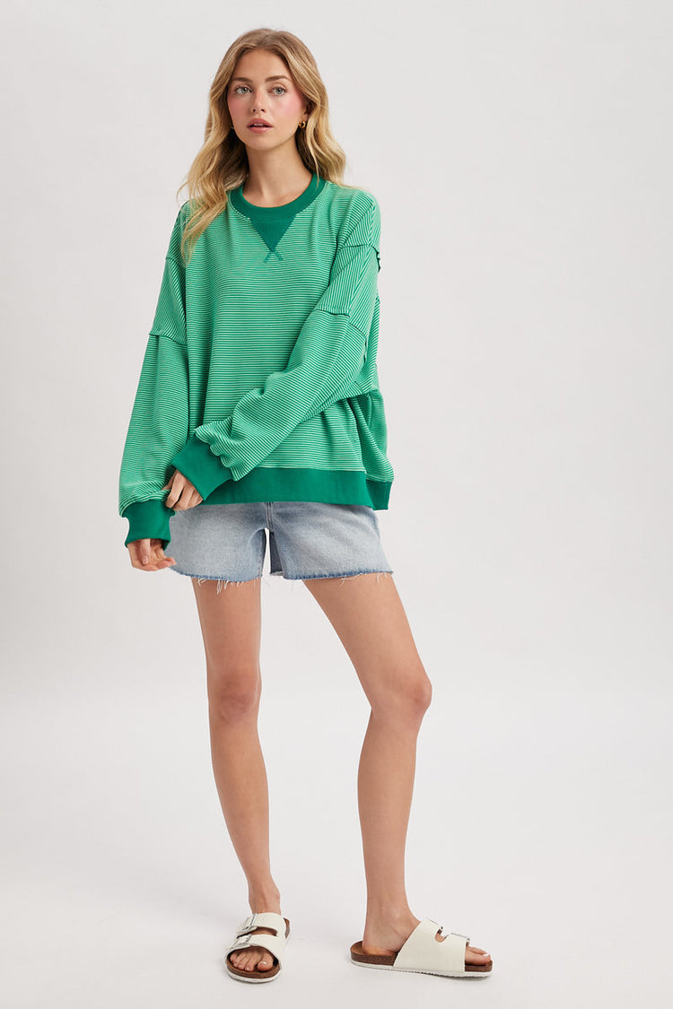 Striped Oversized Crew - GRN