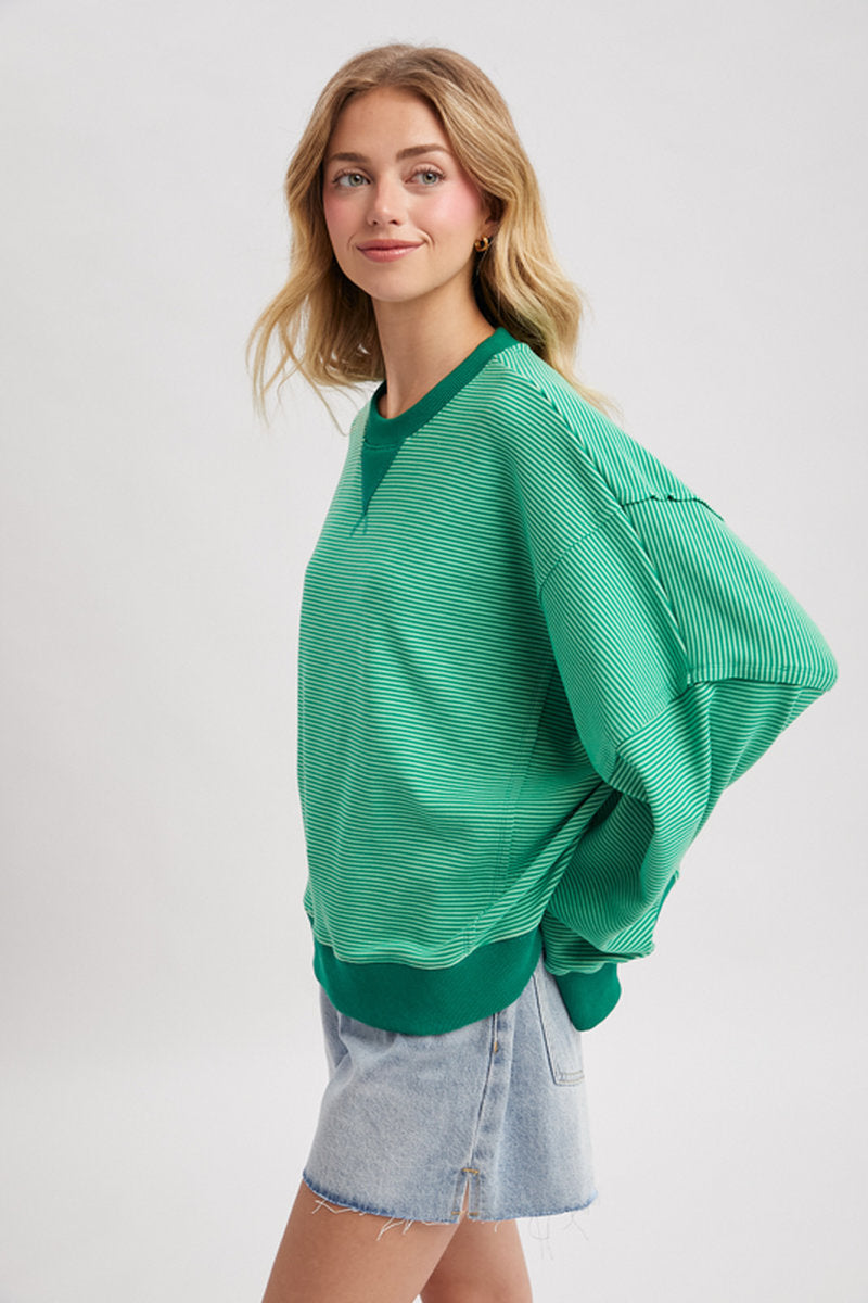 Striped Oversized Crew - GRN