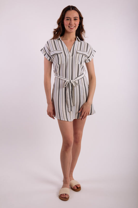 Striped Shirt Dress - NVY