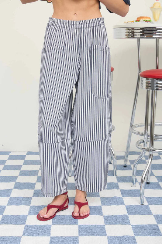 Striped Wide Leg Pants - NVY