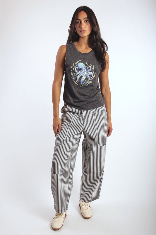 Striped Wide Leg Pants - NVY