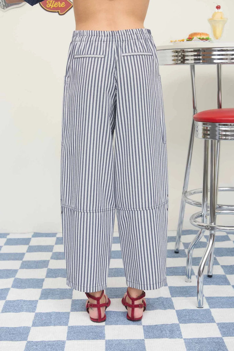 Striped Wide Leg Pants - NVY
