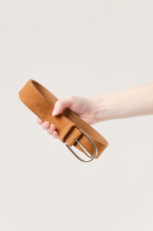 Suede Belt with Nickel Buckle - TAN