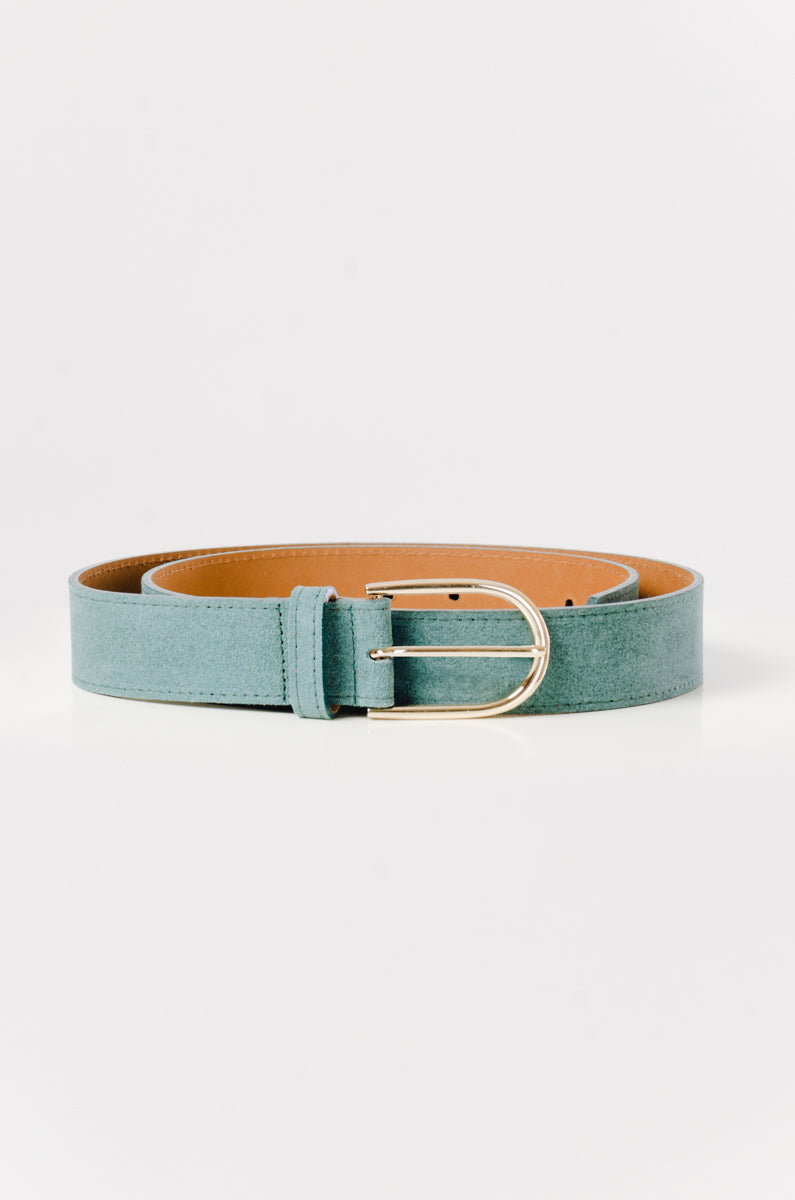 Teal Suede Belt with Nickel Buckle