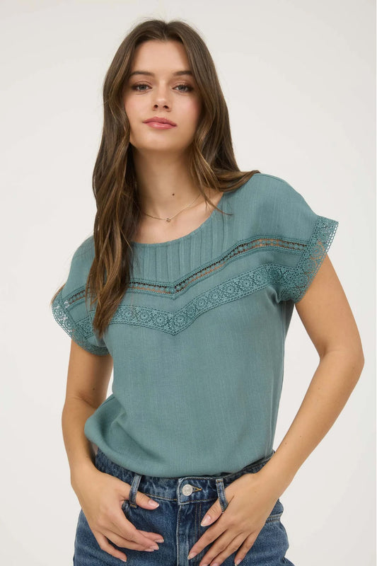 Summer Rewind Lace Trim Top - TEA