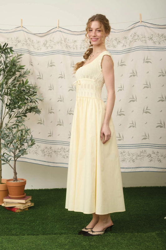 Sunlit Mix Media Midi Dress - YEL