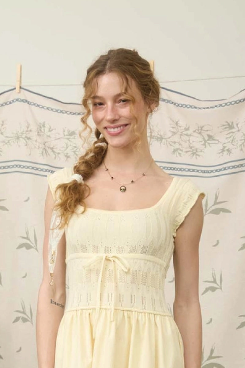 Sunlit Mix Media Midi Dress - YEL