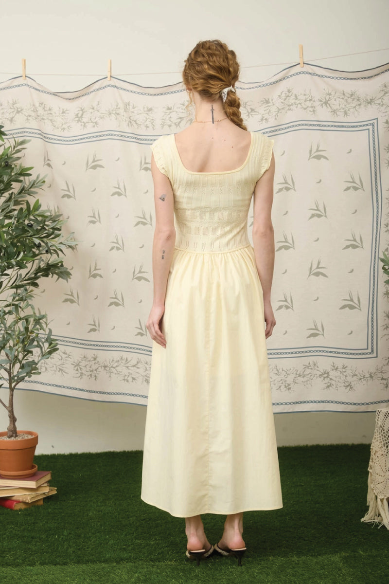 Sunlit Mix Media Midi Dress - YEL