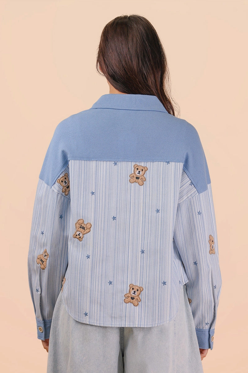 Teddy Bear Patch Shacket - BLU