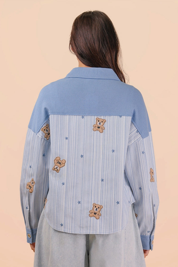 Teddy Bear Patch Shacket - BLU