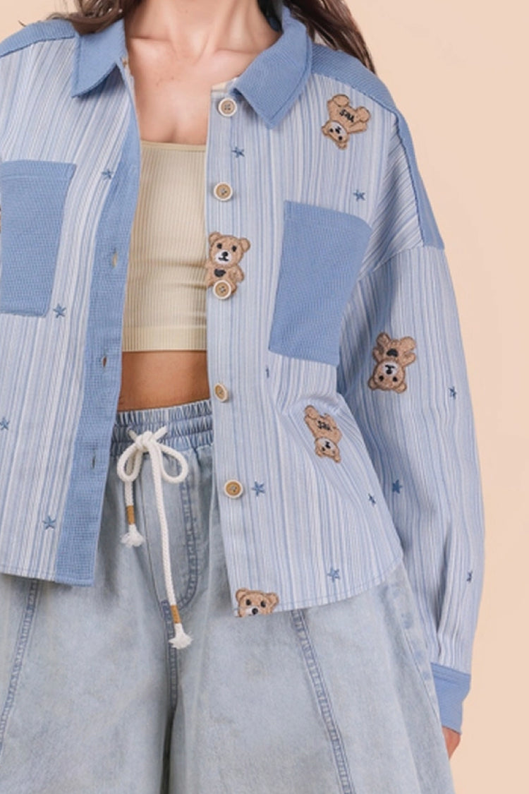 Teddy Bear Patch Shacket - BLU
