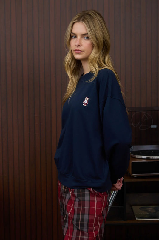 Teddy Embroidered Crew - NVY