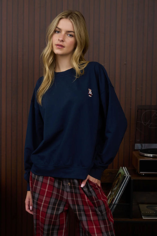 Teddy Embroidered Crew - NVY
