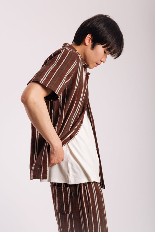 Textured Stripe Short Sleeve Shirt - BRN