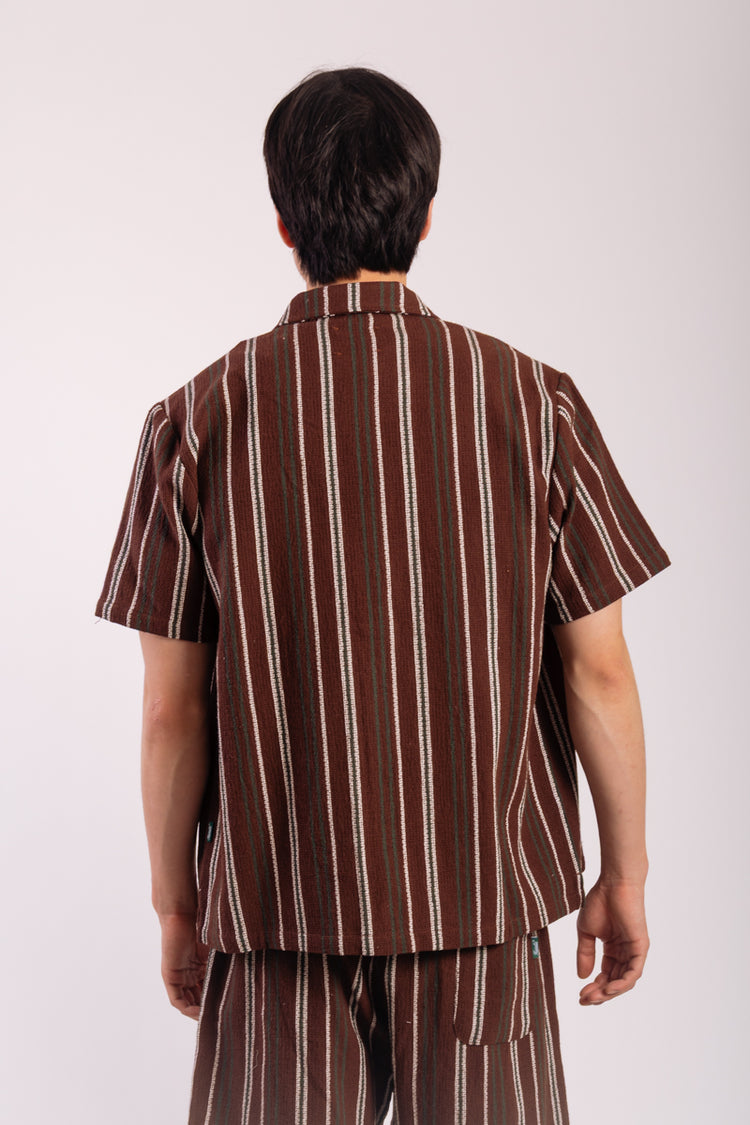 Textured Stripe Short Sleeve Shirt - BRN