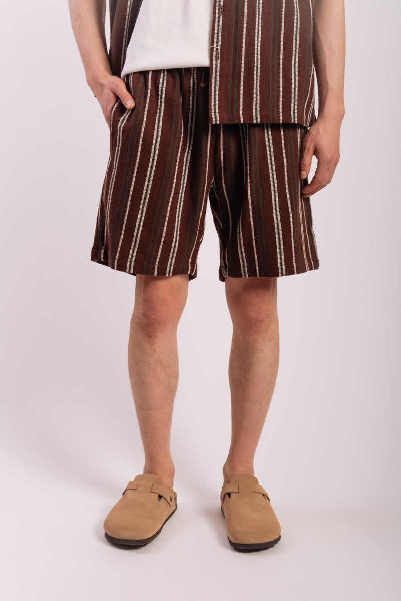 Textured Stripe Shorts - BRN