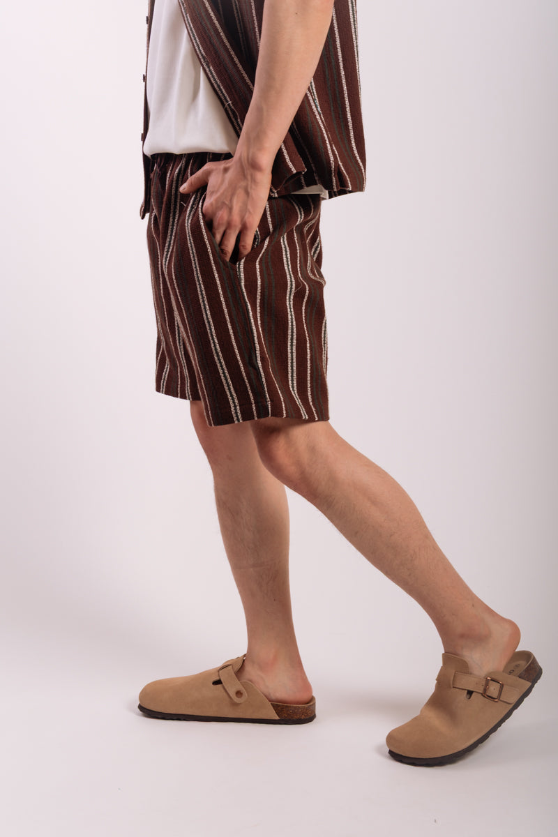 Textured Stripe Shorts - BRN
