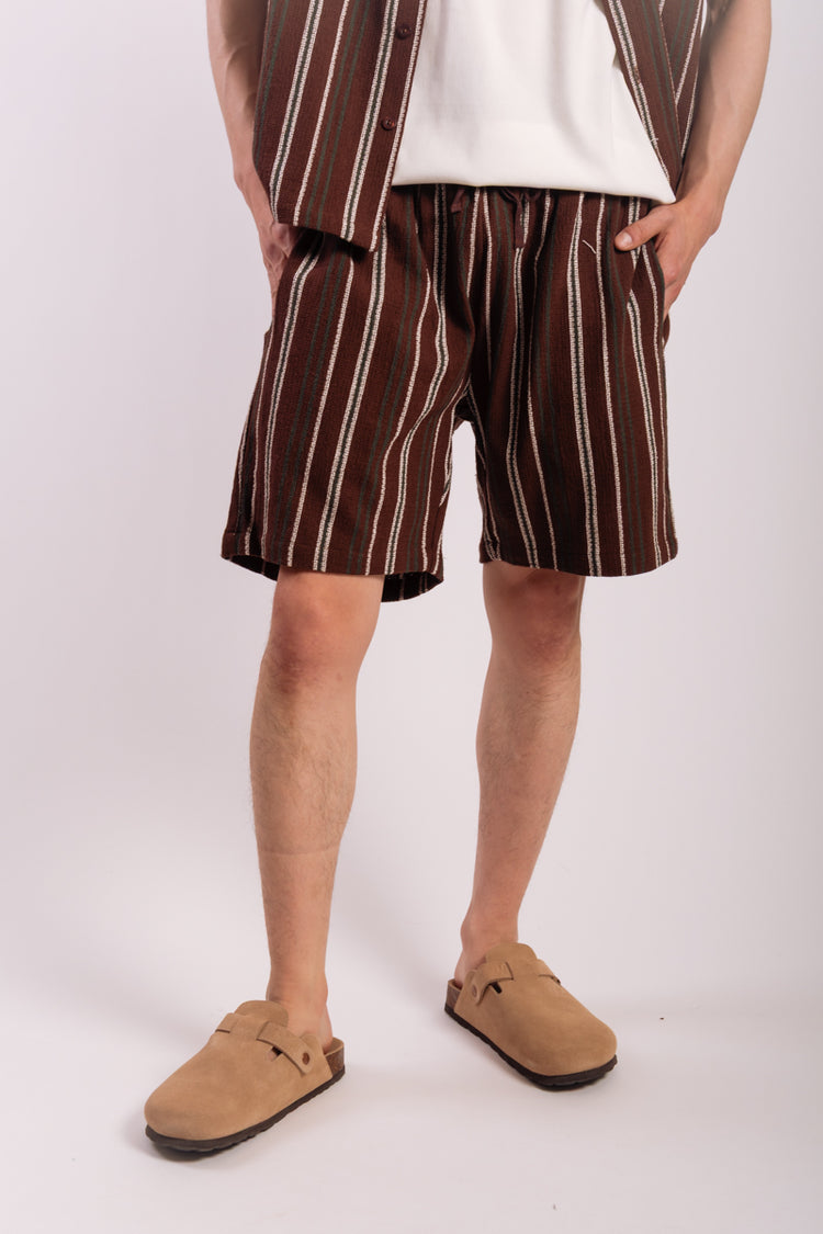 Textured Stripe Shorts - BRN