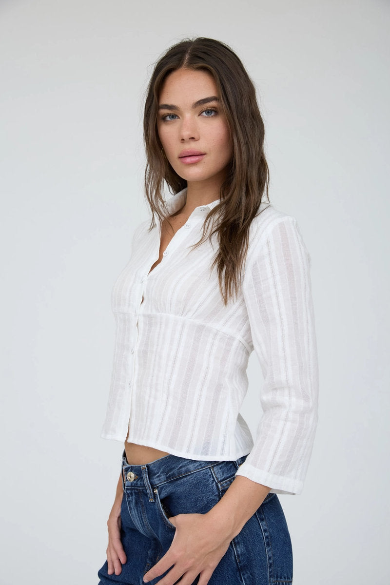 Tie Back Textured Top - White
