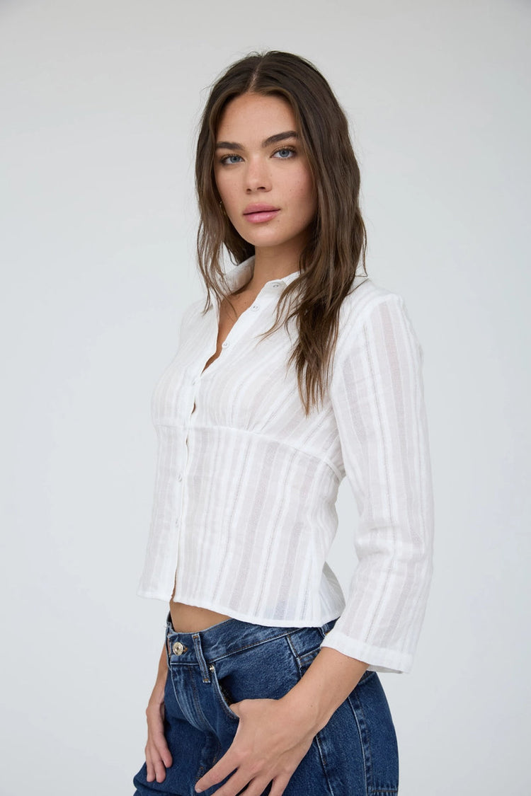 Tie Back Textured Top - White