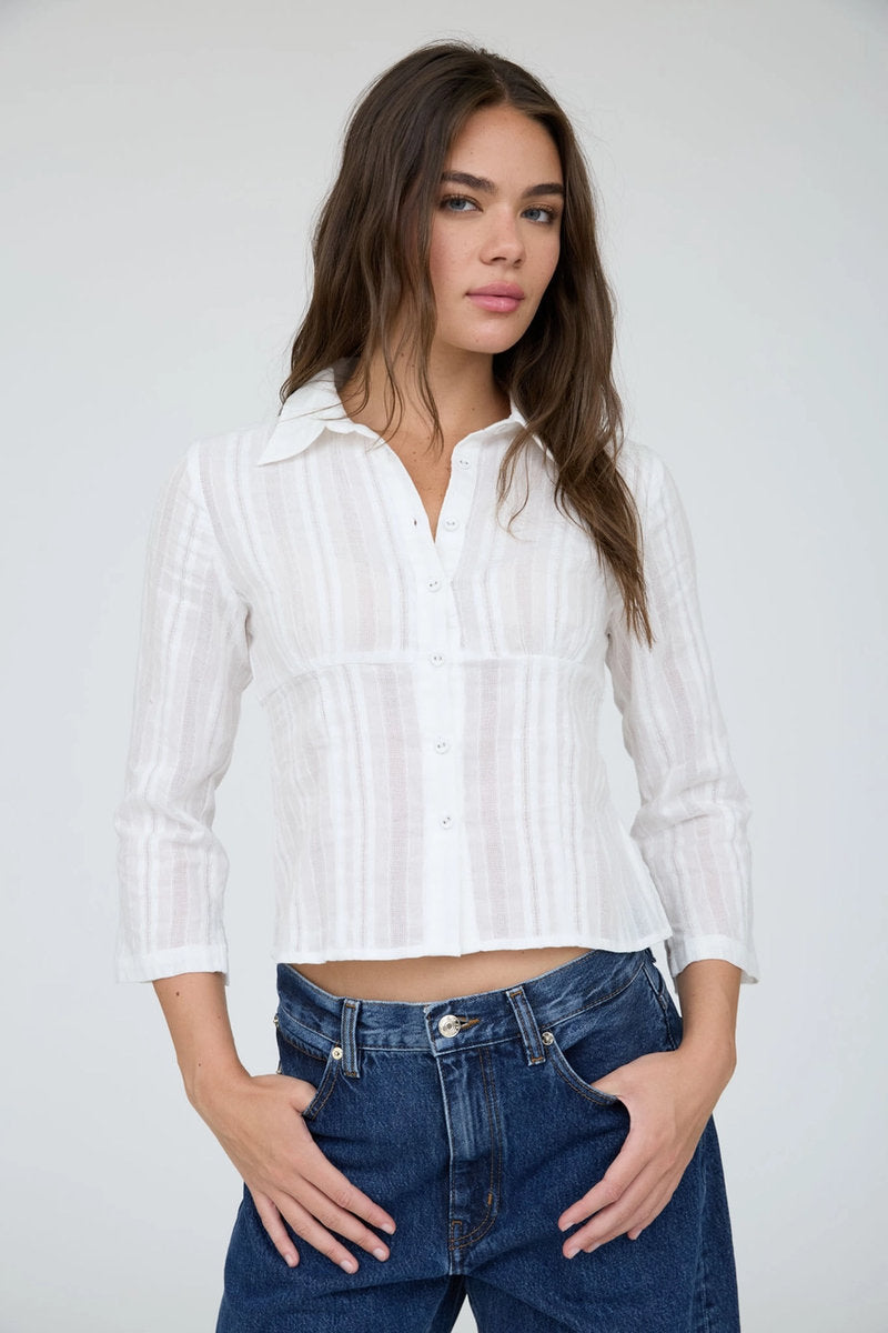 Tie Back Textured Top - White