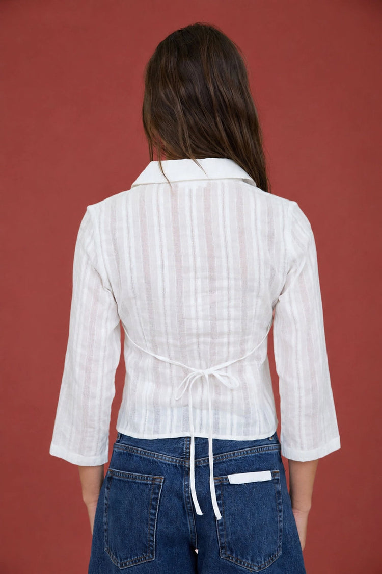 Tie Back Textured Top - White