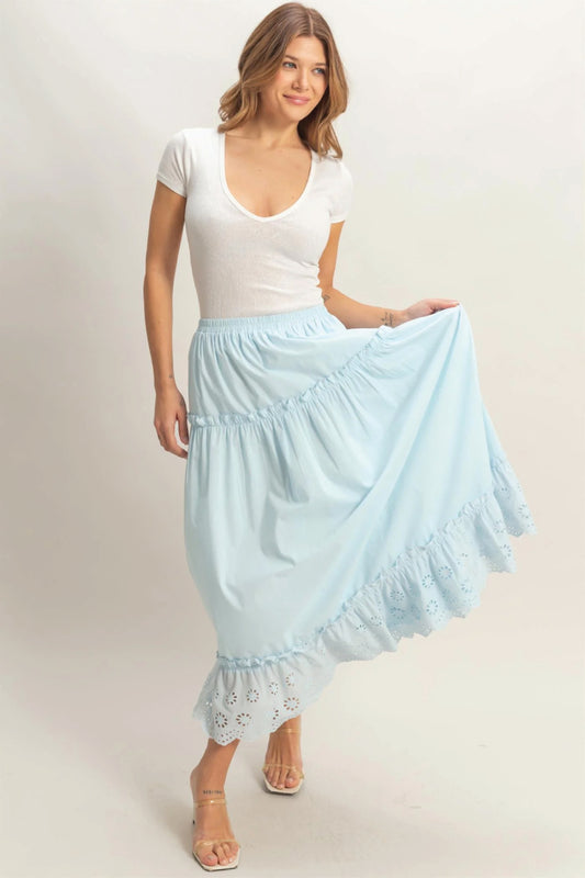 Tiered Eyelet Maxi Skirt - BLU