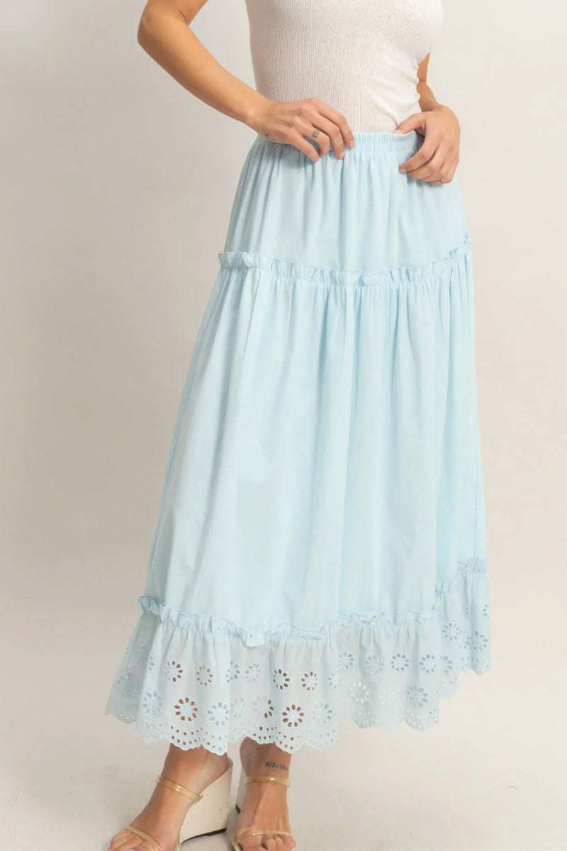 Tiered Eyelet Maxi Skirt - BLU