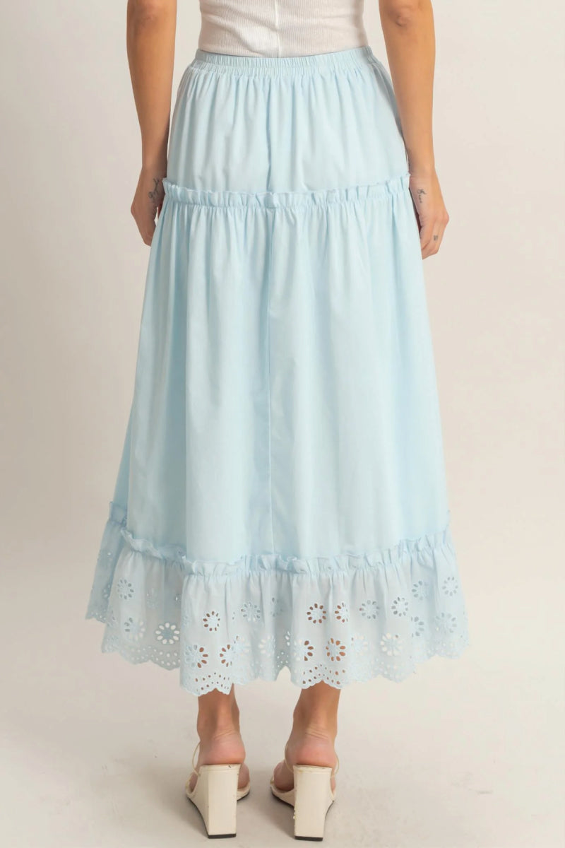 Tiered Eyelet Maxi Skirt - BLU