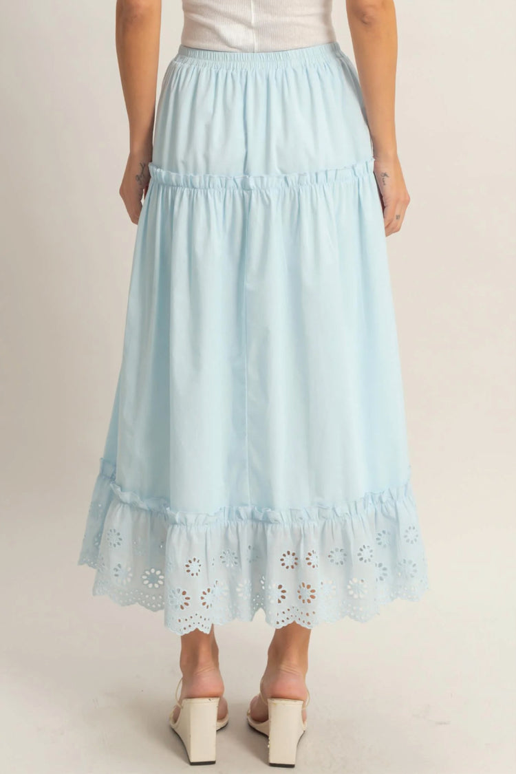 Tiered Eyelet Maxi Skirt - BLU