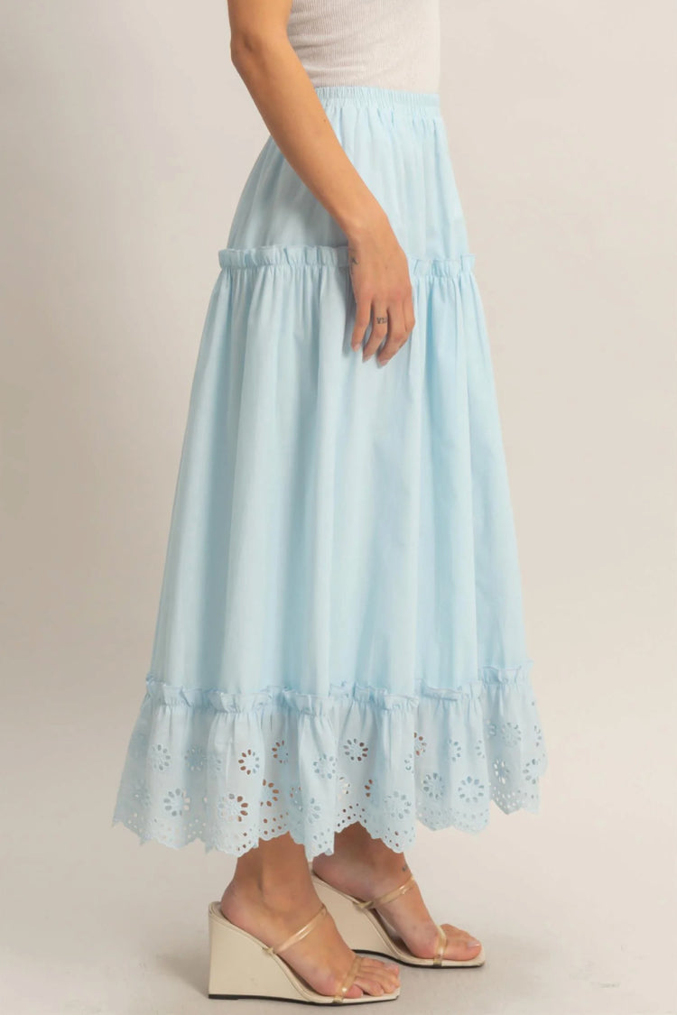 Tiered Eyelet Maxi Skirt - BLU