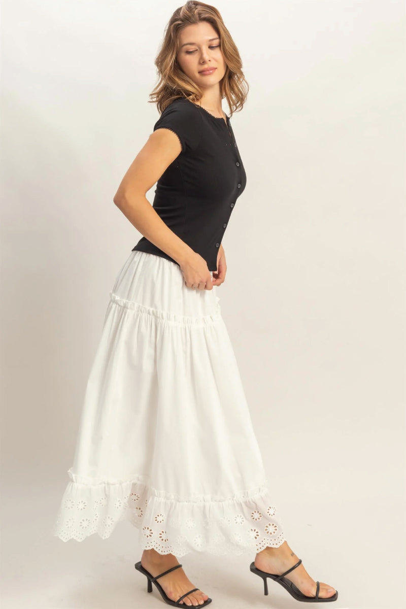 Tiered Eyelet Maxi Skirt - WHT