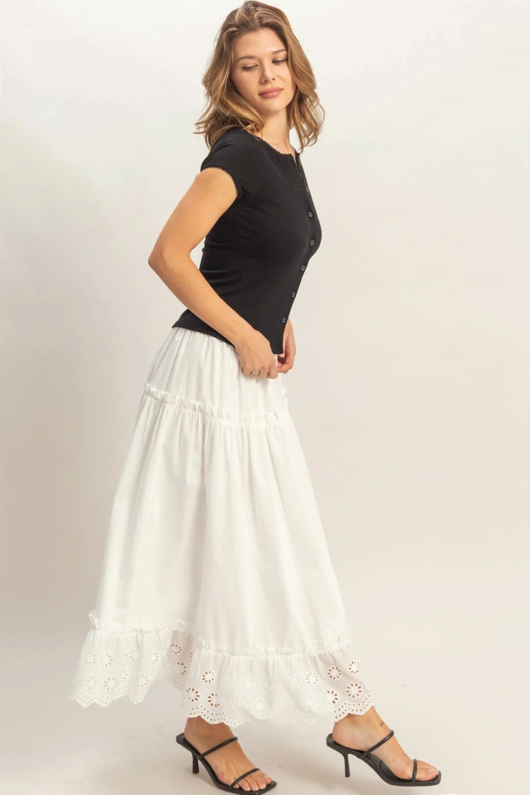 Tiered Eyelet Maxi Skirt - WHT