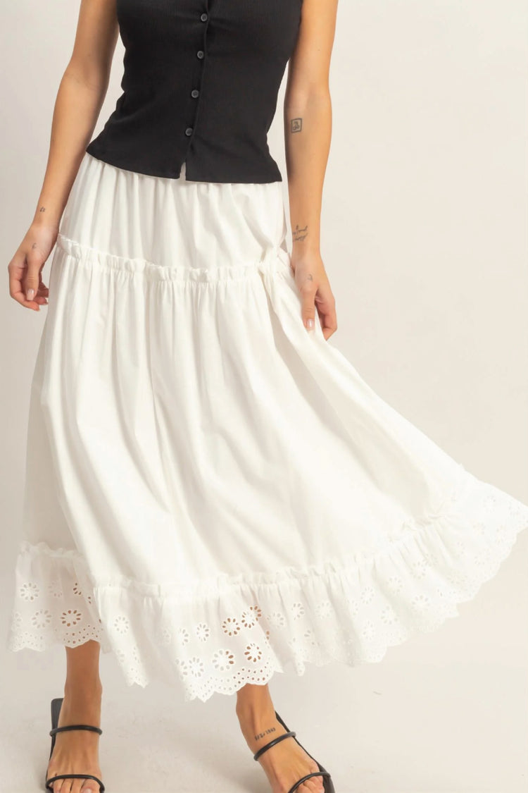 Tiered Eyelet Maxi Skirt - WHT