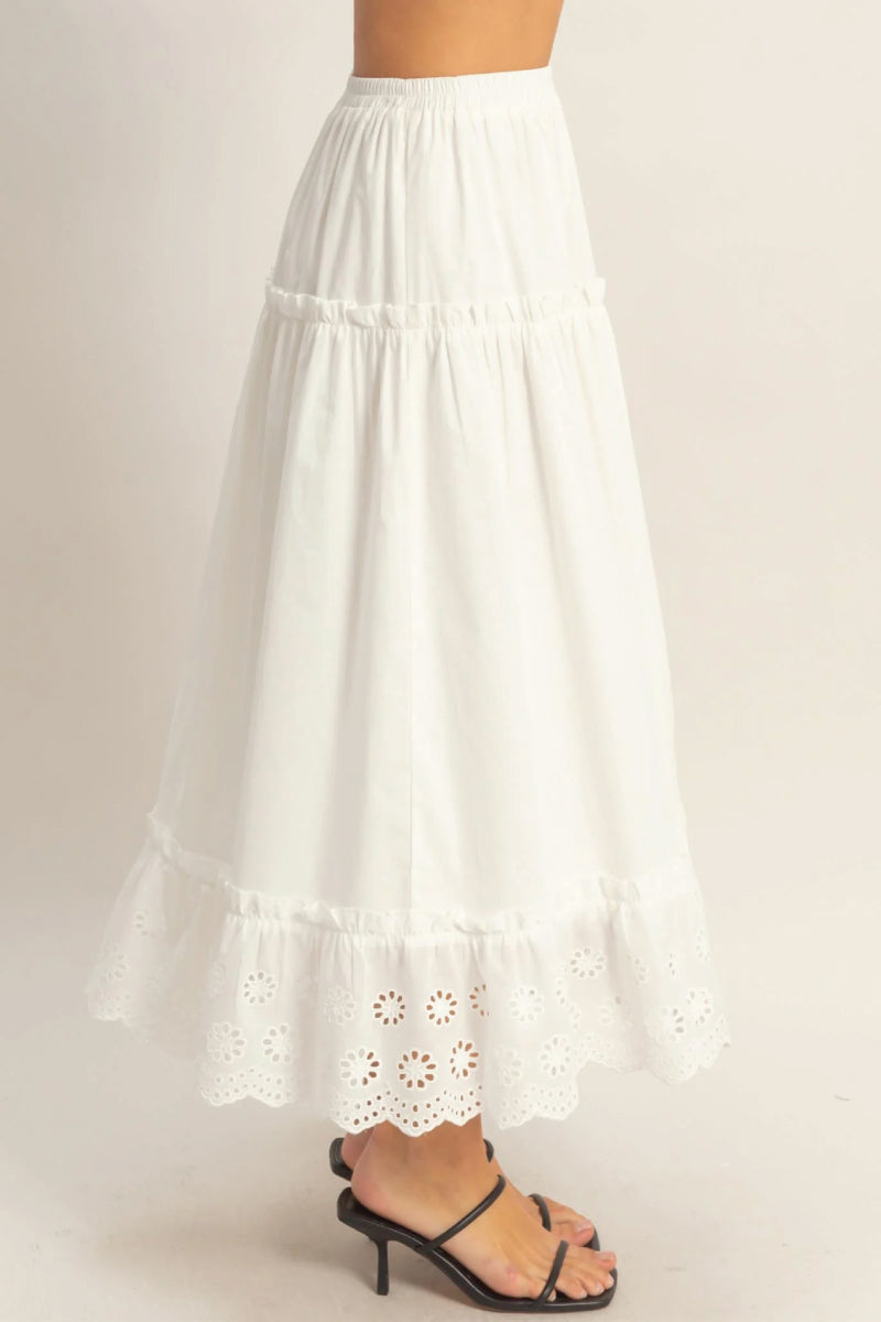 Tiered Eyelet Maxi Skirt - WHT