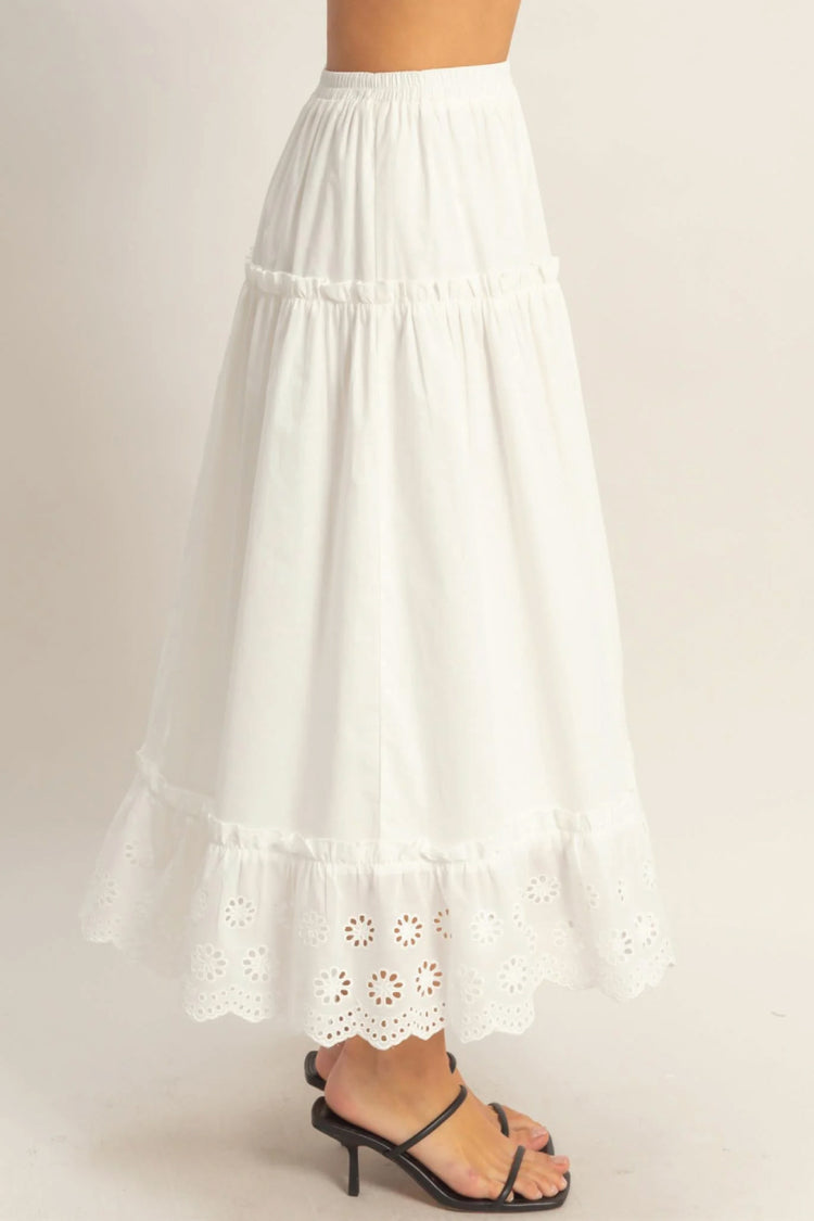 Tiered Eyelet Maxi Skirt - WHT